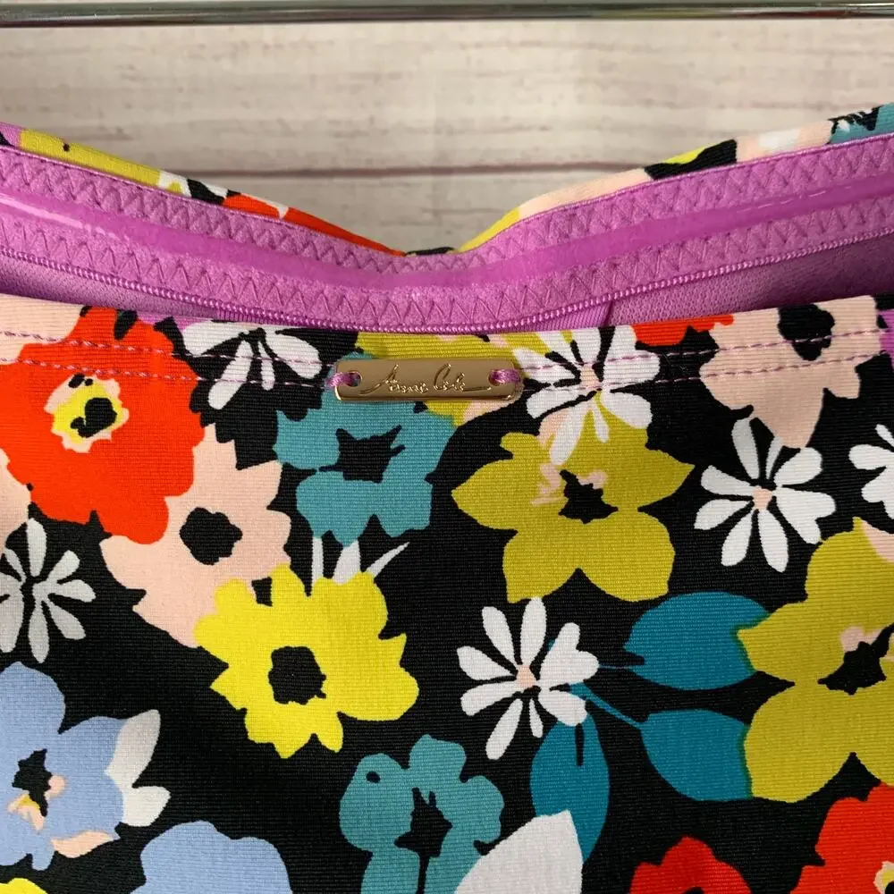 Anne Cole Black Colorful Floral Swimsuit Attachable Halter Strap Size 10